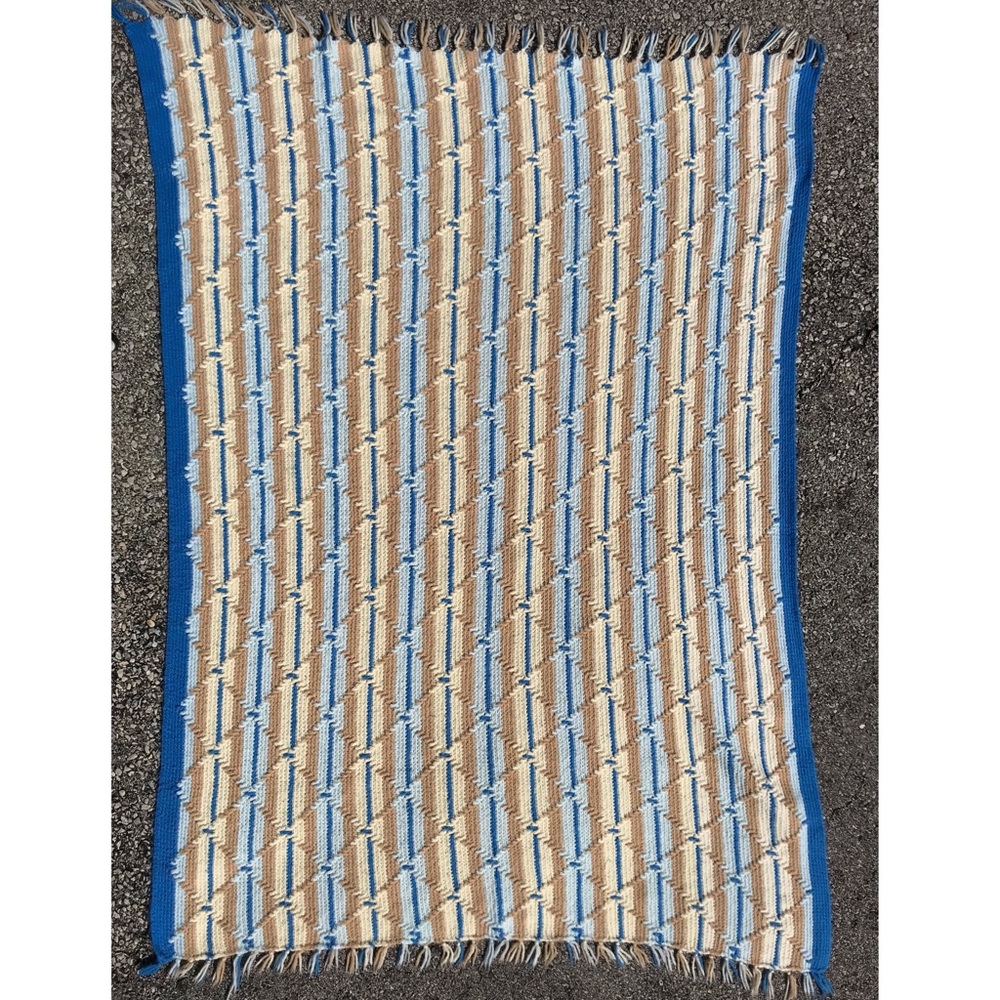 Vintage Handmade Knit Striped Blanket - Picture 8 of 8
